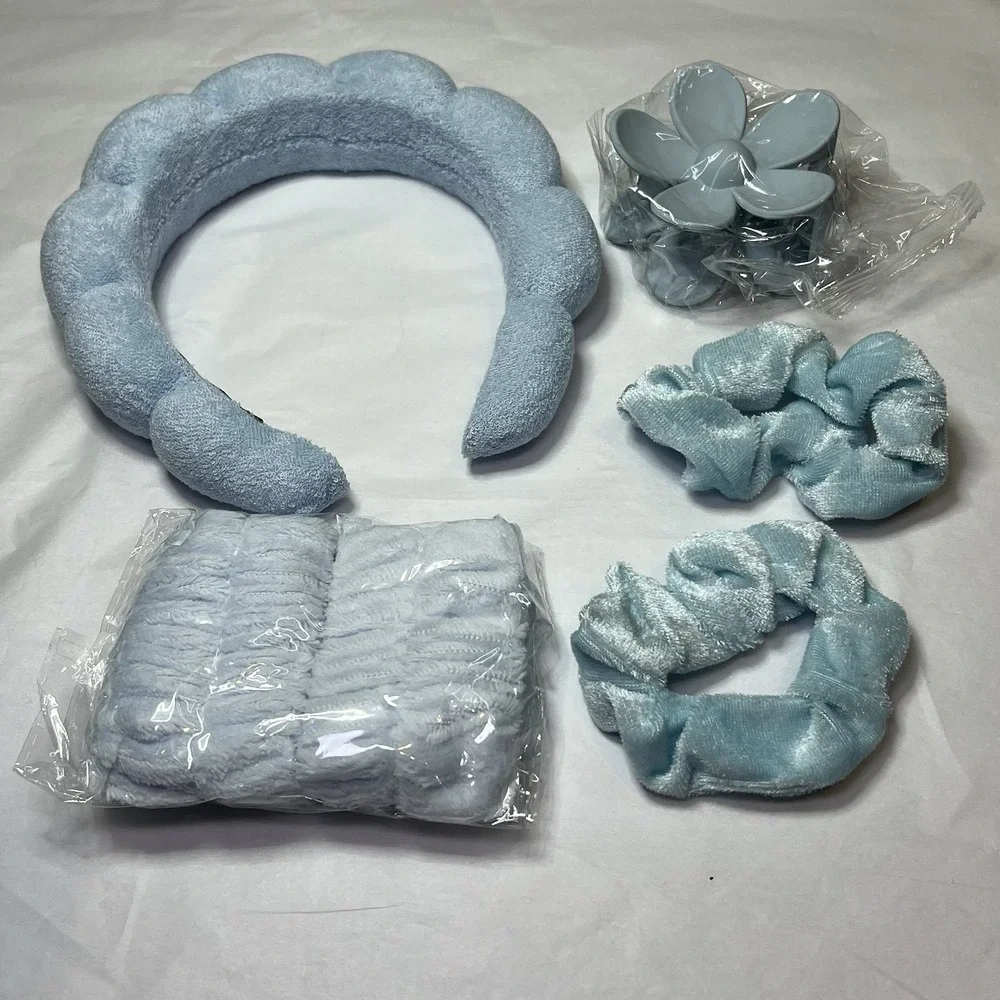 6 Pack Spa Headband Makeup, Face Wash, Skincare Hair Accessories‎ Blue Clip NWT